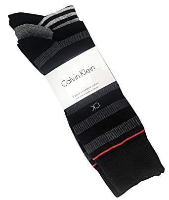 3 Black Blocks Logo - CALVIN KLEIN Mens Combed Cotton Red Black Grey Striped Blocks Logo