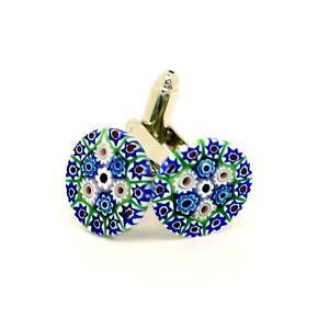 Blue Green Circular Logo - Blue Green Red White Circular Patterned Murano Glass Cufflinks with ...