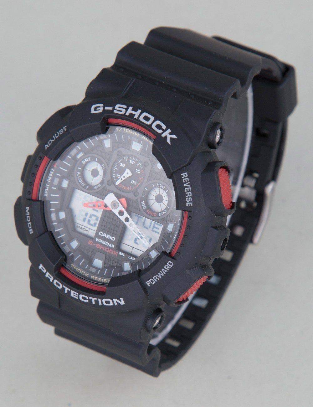 Red and Black G Logo - G-Shock GA-100-1A4ER Watch - Black/Red - Accessories from Fat Buddha ...