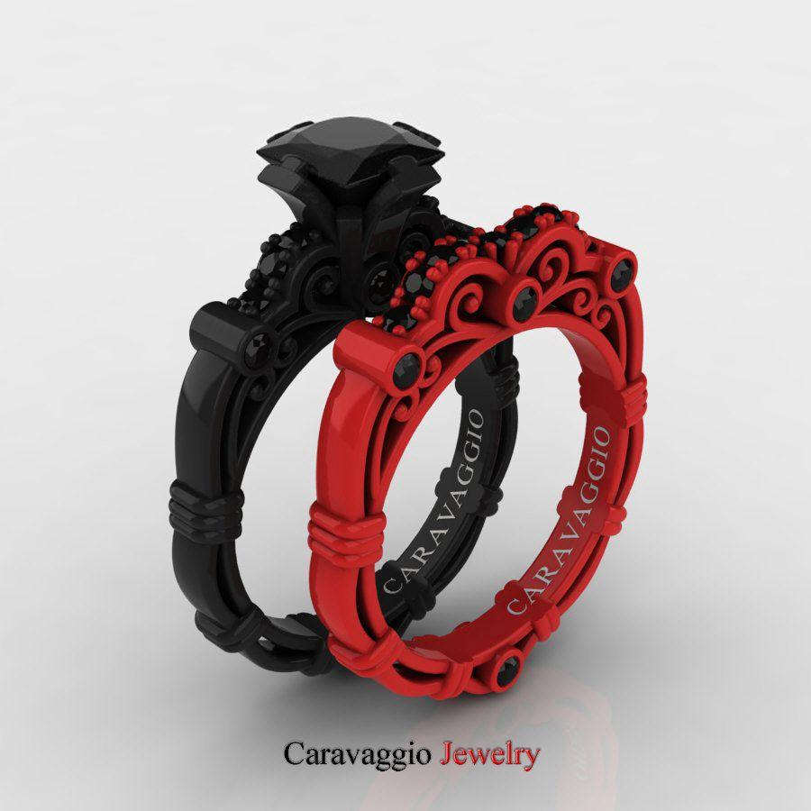 Black Red Diamond Logo - London Exclusive Caravaggio 14K Black and Red Gold 1.25 Ct Princess ...