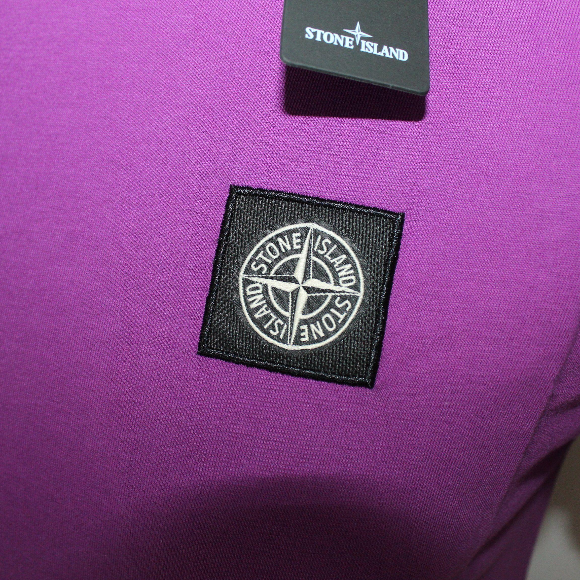 Purple and Magenta Logo - Stone Island Logo Patch Cotton T Shirt Purple