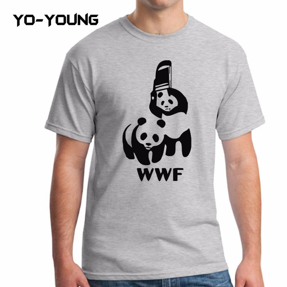 Funny Shirt Logo - Men T Shirts Funny Spoof Logo WWF Panda Design Printed 100