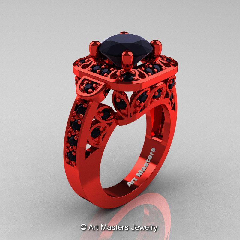 A Black Red Diamond Logo - Art Masters Classic 14K Red Gold 2.0 Ct Black Diamond Engagement