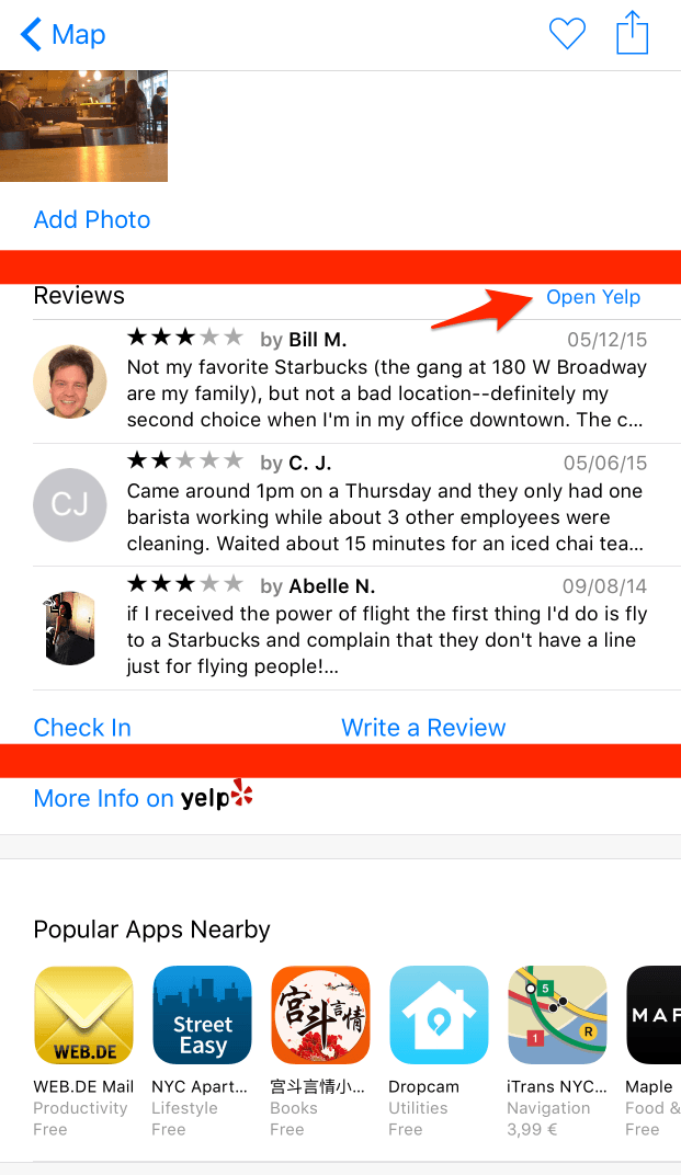 Yelp Review List Logo - Viewing Yelp Reviews in Apple Maps - iPhone-Tricks.com