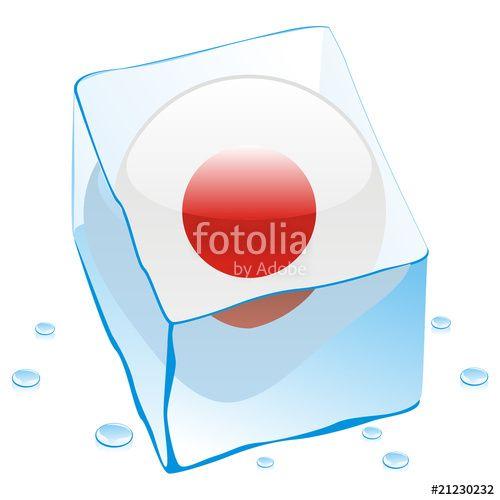 Frozen Japanese Logo - vector illustration of japan button flag frozen in ice cube Stock