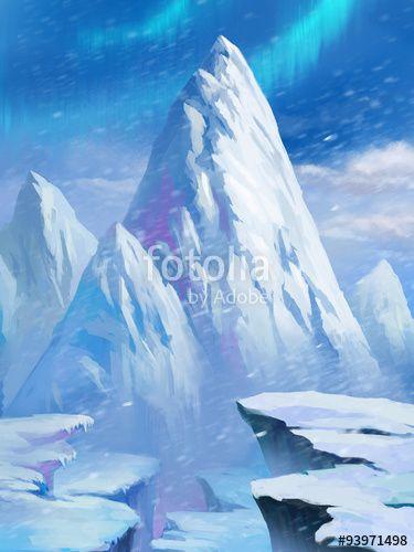 North Pole Mountain Logo - Illustration: Ice Mountain in the North Pole. With Aurora. It was