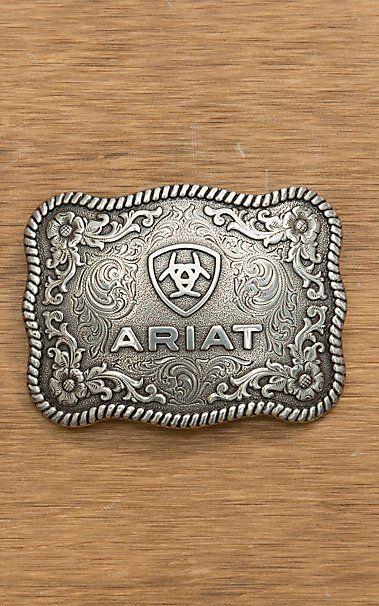Ariat Logo - Ariat Silver Filigree with Ariat Logo Scalloped Rectangular Buckle ...