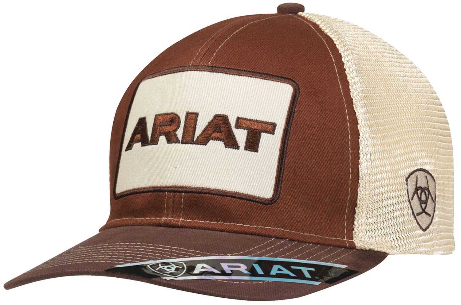 Ariat Logo - Ariat Men's Logo Patch cap w/Cream Mesh Back - Brown