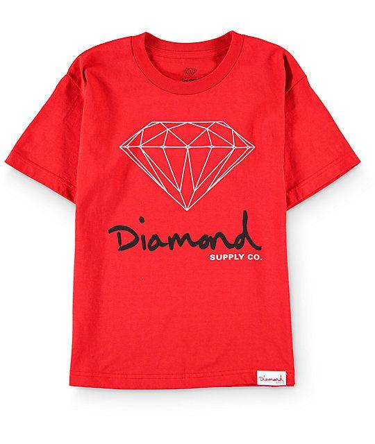 Red Diamond Supply Co Logo - Diamond Supply Co Boys OG Sign Red T Shirt