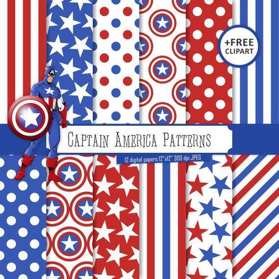 Blue and Red Chevron Logo - Buy 2 Get 1 Free! Digital Paper Captain America Patterns, Blue, Red ...