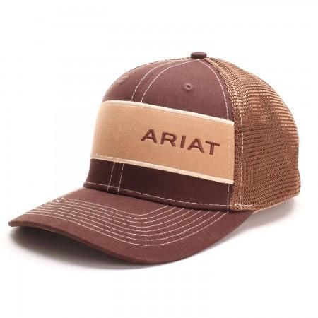 Ariat Logo - Ariat Logo Wide Stripe Brown Mesh Back Cap - Gavel Western Wear