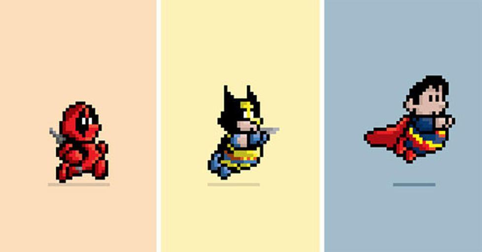 8-Bit Superhero Logo - Jesus Castaneda Shows Superheroes Soaring In 8 Bit Style [Art]