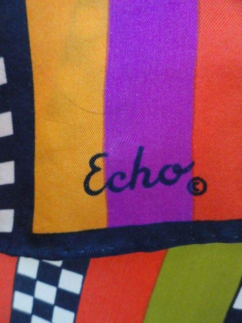 Colored Stripe Logo - Vintage 1970's Echo Multi Colored Striped Checked All Silk Scarf