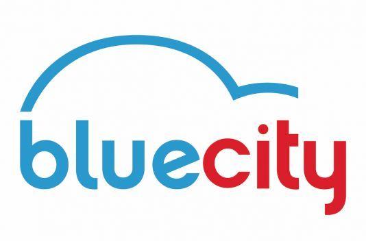 Blue City Logo - Electric Vehicle Zone. Bedford Park Festival