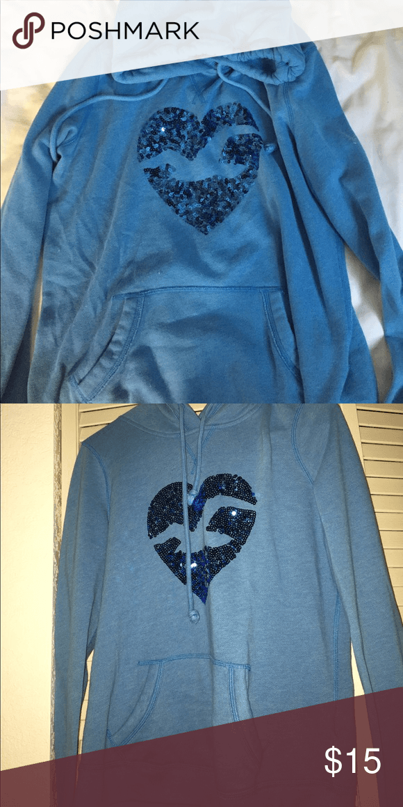 Hollister Bird Logo - Blue hollister hoodie Light blue, sparkly sequin heart with ...