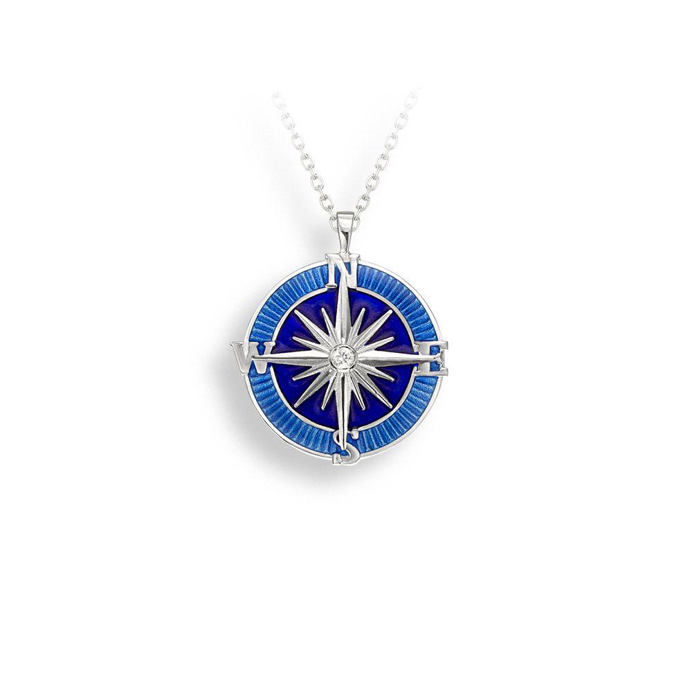 Blue Compass Logo - Sterling Silver Blue Compass Rose Necklace-White Sapphire - Wearnes