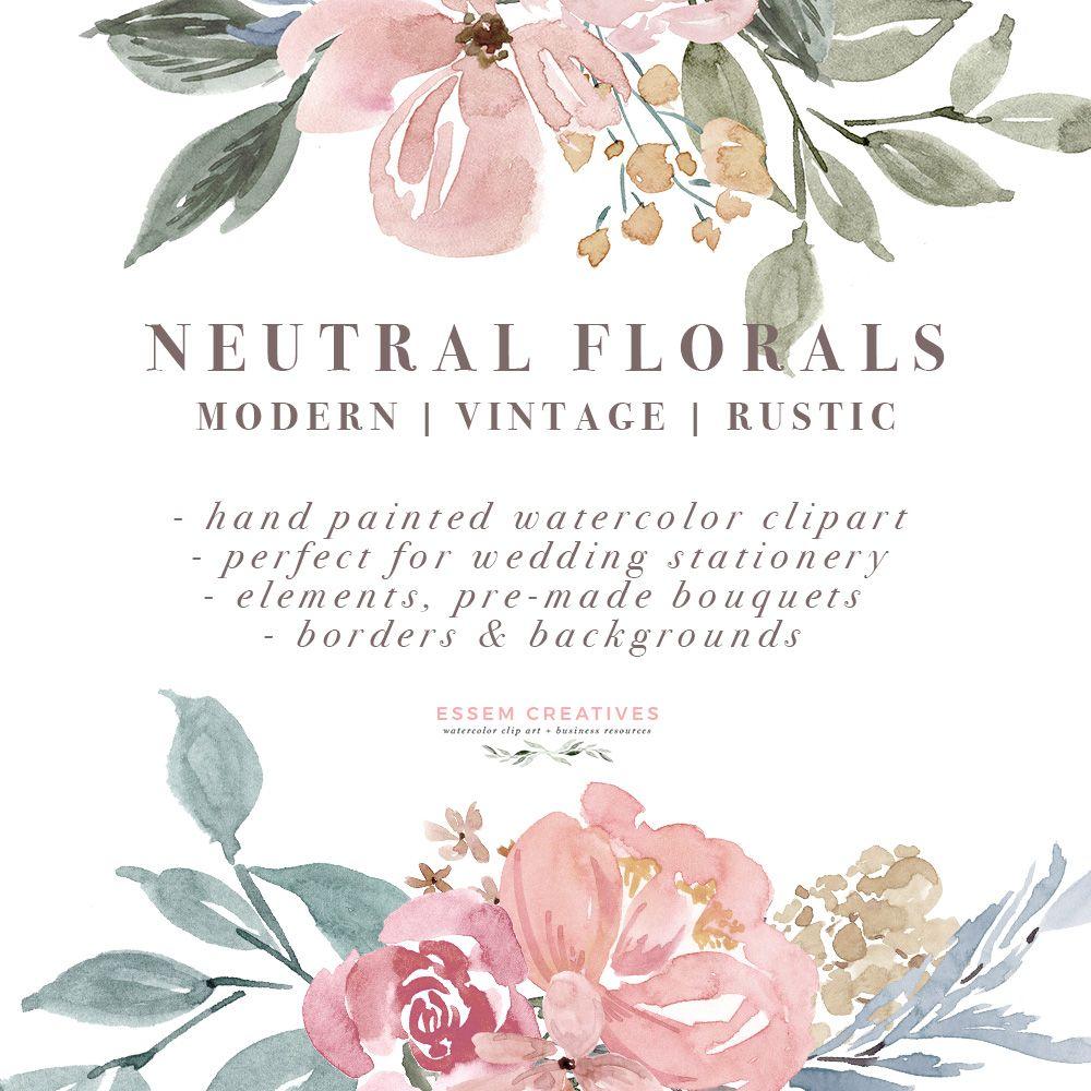 Flower Frames Rustic Logo - Neutral Watercolor Flowers Clipart, Floral Borders & Frames for Wedding