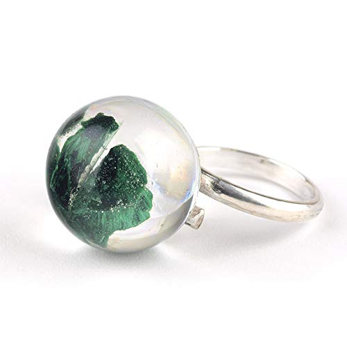 Green and Silver Sphere Logo - Sphere Shaped Midi Ring With Genuine Malachite Encapsulated In Resin