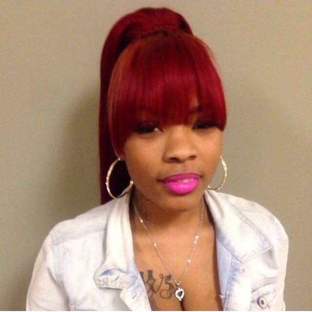 Bun With Red W Logo - Red hair w/bangs ponytail | Wigs, Weaves, Extensions | Pinterest ...