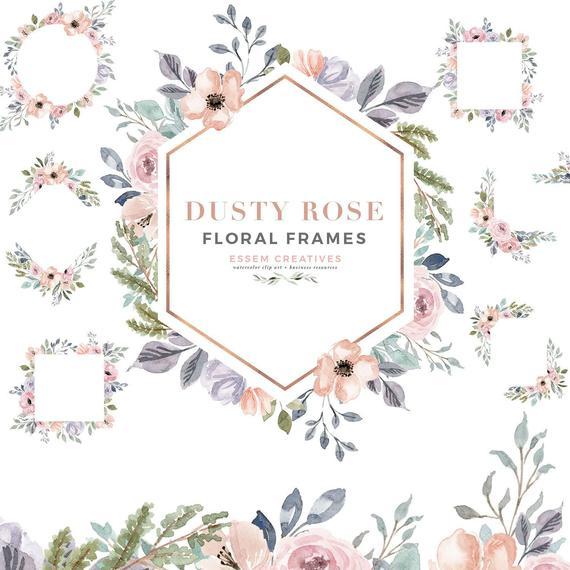 Flower Frames Rustic Logo - Watercolor Floral Frames Clipart Dusty Rose Flower Border | Etsy