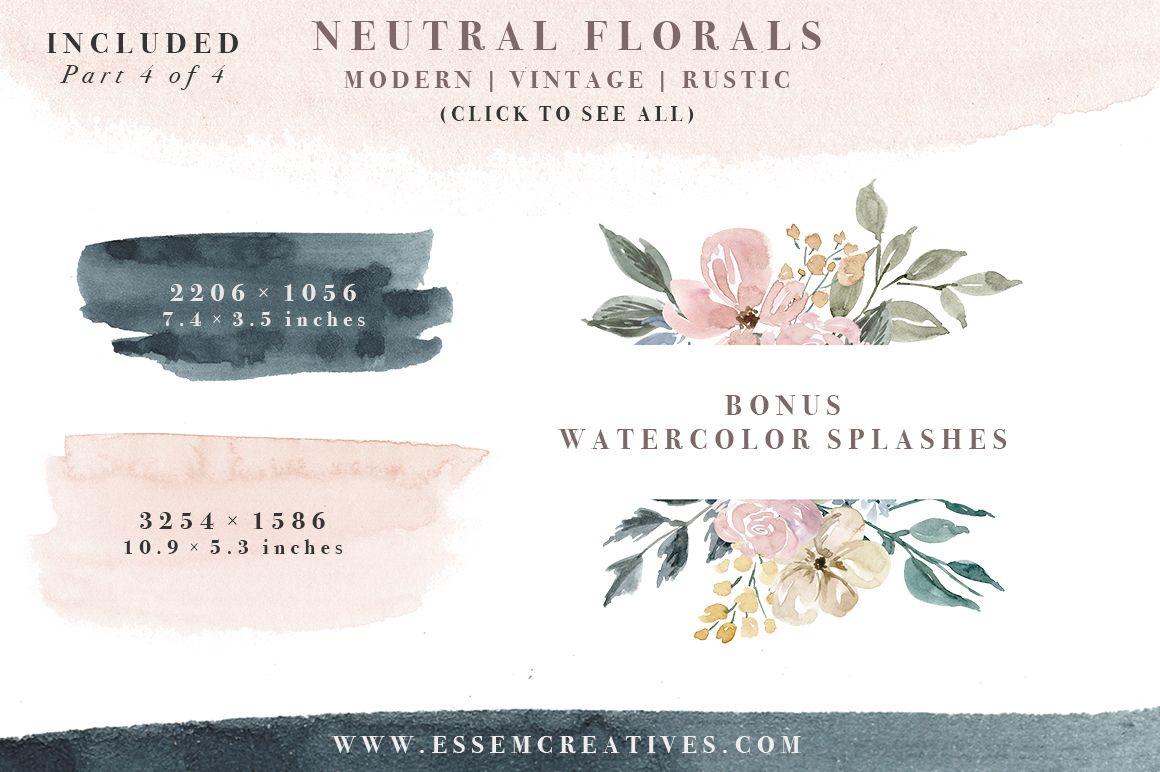 Flower Frames Rustic Logo - Neutral Watercolor Flowers Clipart, Floral Borders & Frames for Wedding