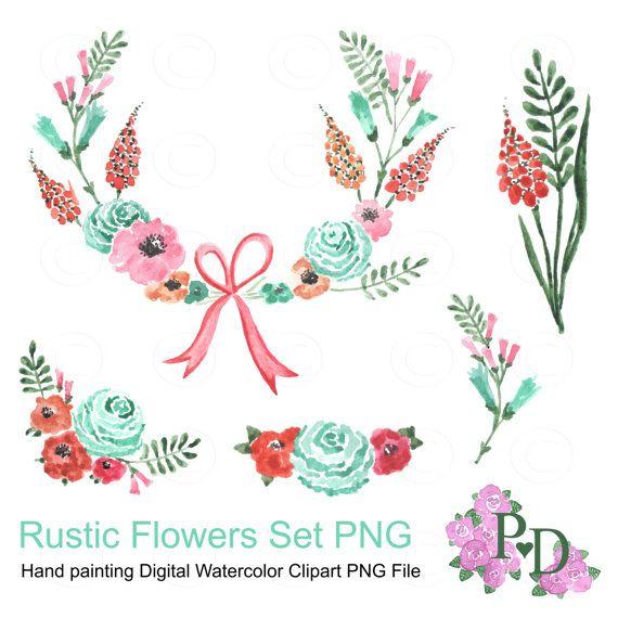 Flower Frames Rustic Logo - Rustic Flowers clipart, Floral Wreath Clipart, PNG file Digital