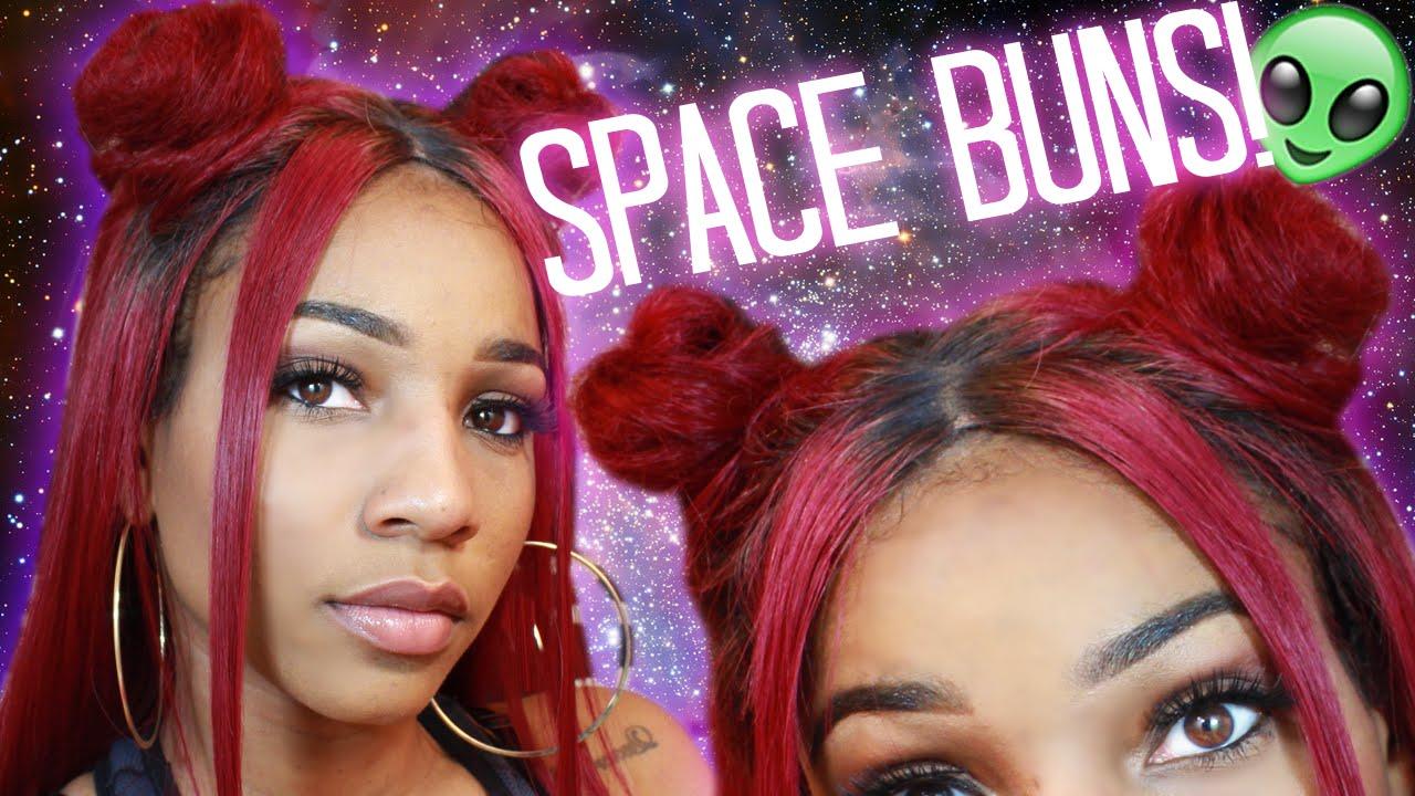 Bun With Red W Logo - Space Bun Tutorial w/ a Lace Wig