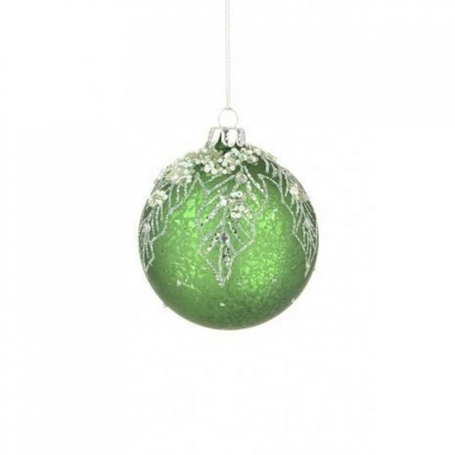 Green and Silver Sphere Logo - Glass Edyth Bauble Green Silver 8cm Decorations