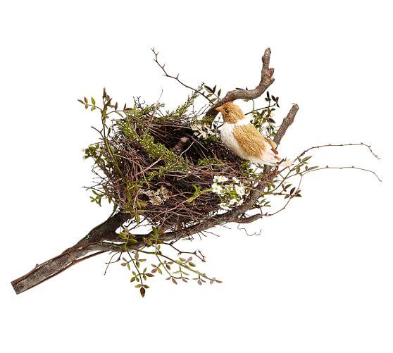 Birds On Branch and Nest Logo - Faux Twig & Fern Bird Nest Branch Centerpiece | Pottery Barn