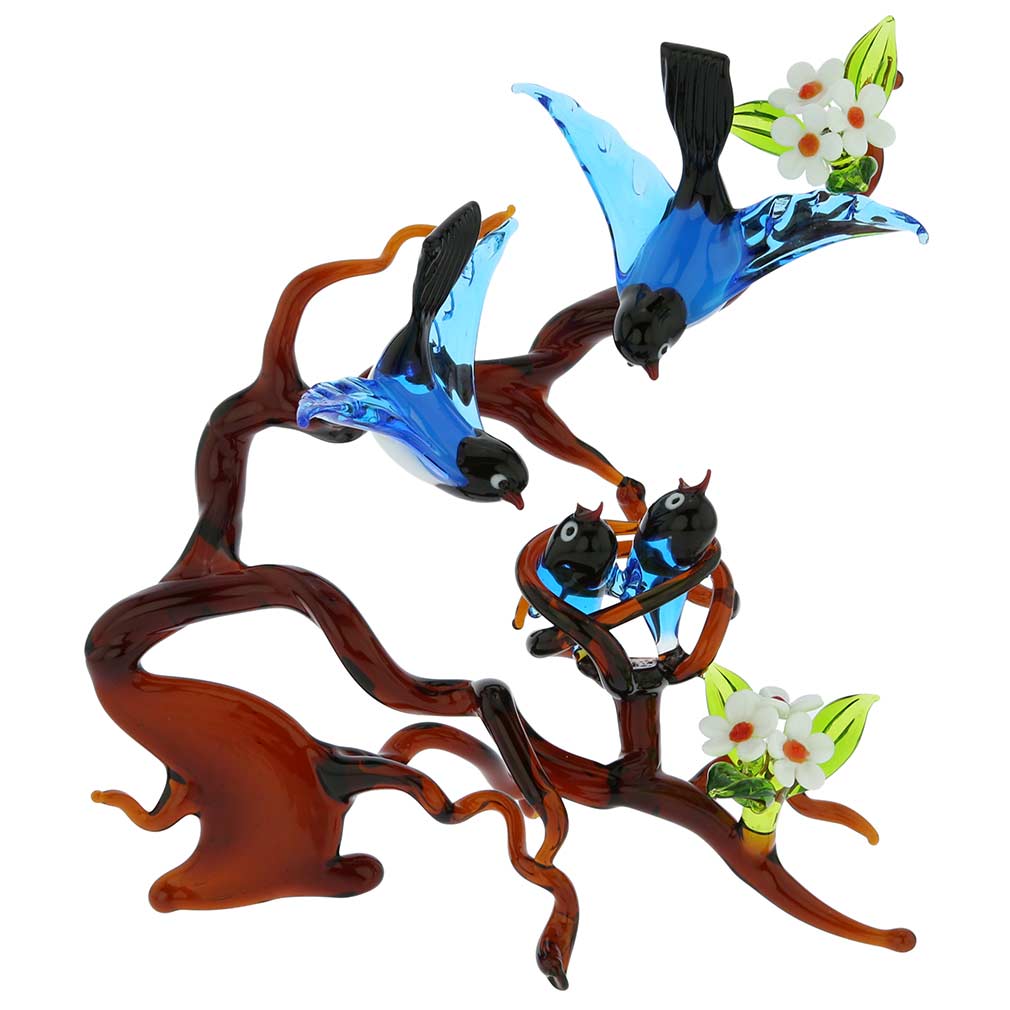 Birds On Branch and Nest Logo - Murano Sculptures. Murano Glass Birds on a Branch with Nest