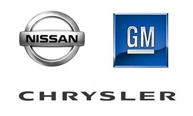 Chrysler Motors Logo - General Motors, Chrysler and Nissan celebrate. Servicing Stop Blog