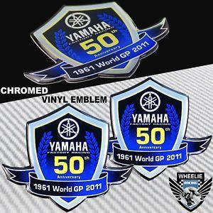 Chrome World Logo - 2 X 3D ABS EMBLEM DECAL LOGO STICKER FOR YAMAHA 50TH ANNIVERSARY ...