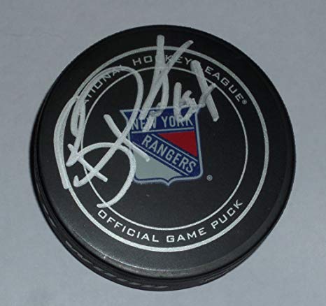 NY Rangers Logo - BENOIT POULIOT SIGNED OFFICIAL N.Y. RANGERS LOGO PUCK OILERS WILD