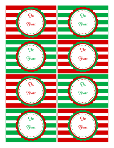 Red and Green Tag Logo - Red & Green Striped Christmas Gift Tag Labels Templates