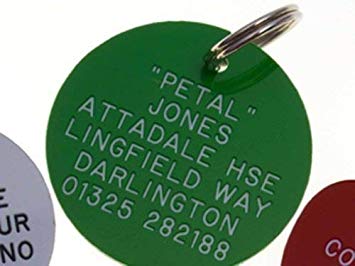 Red and Green Tag Logo - Pet Tags Engraved Acrylic Large Circle In Yellow Blue, White, Green