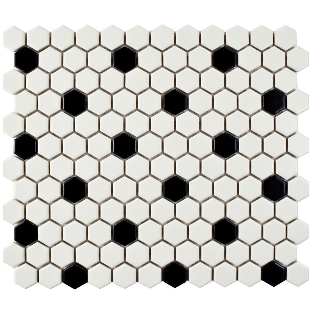 Black and White Hex Logo - Merola Tile Metro Hex Matte White with Black Dot 10-1/4 in. x 11-3/4 ...