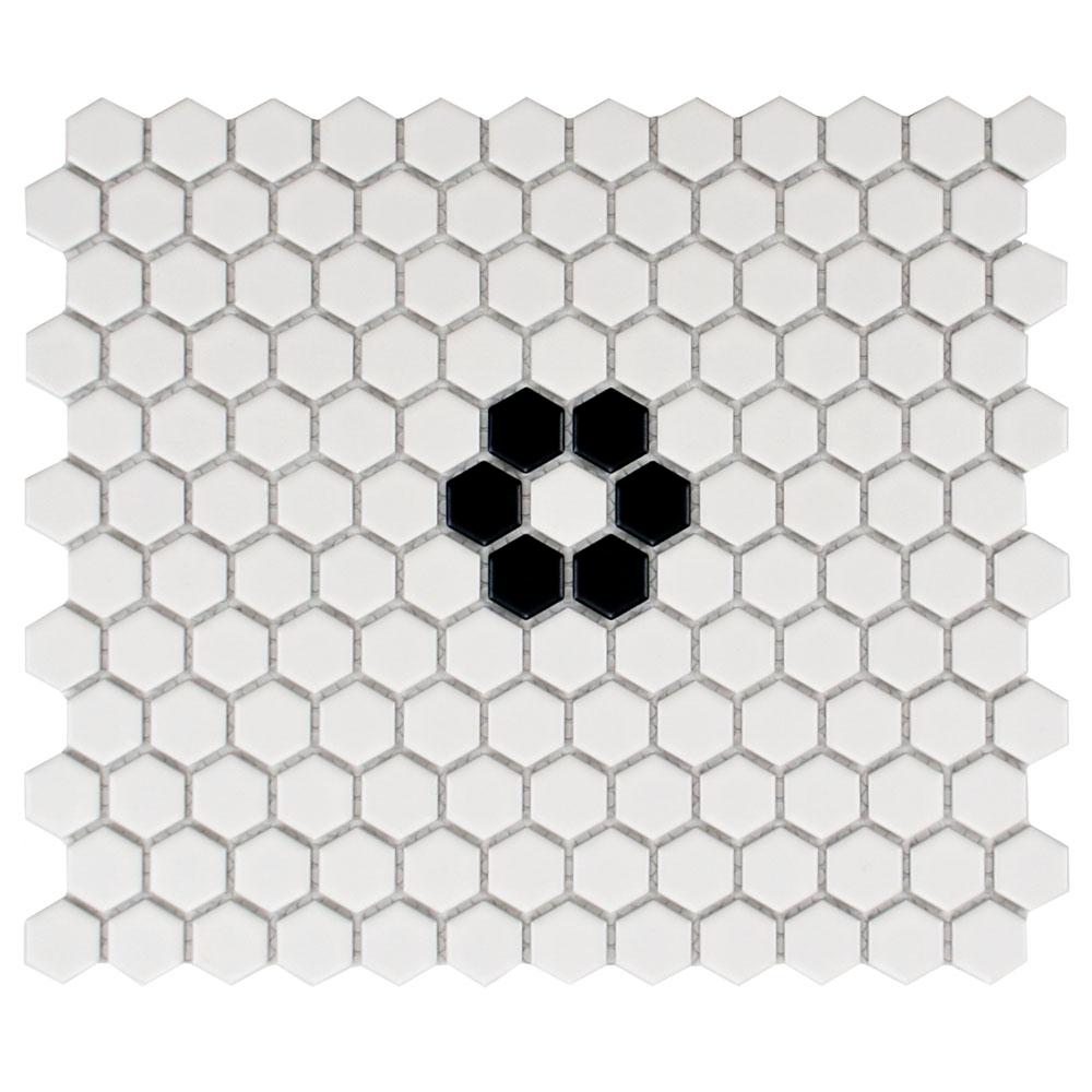 Black and White Hex Logo - Merola Tile Metro Hex Matte White with Single Flower 10-1/4 in. x 11 ...