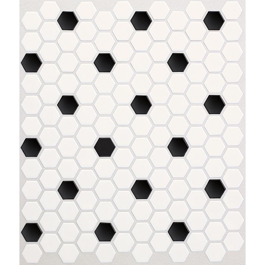 Black and White Hex Logo - American Olean Satinglo Hex 10-Pack Ice White With Black Dot 11-in x ...
