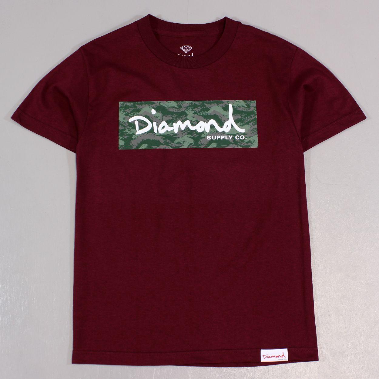 Red Diamond Supply Co Logo - Diamond Supply Co. Skateboard Tonal Camo Box Logo Tee Burgundy £24.38