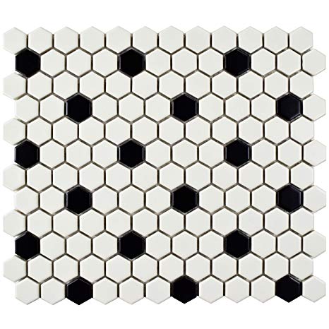 Black and White Hex Logo - SomerTile FDXMHMWD Retro Hex Porcelain Floor and Wall Tile, 10.25