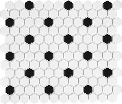 Black and White Hex Logo - Black and White Hexagon Rosette Pattern Ceramic Mosaics