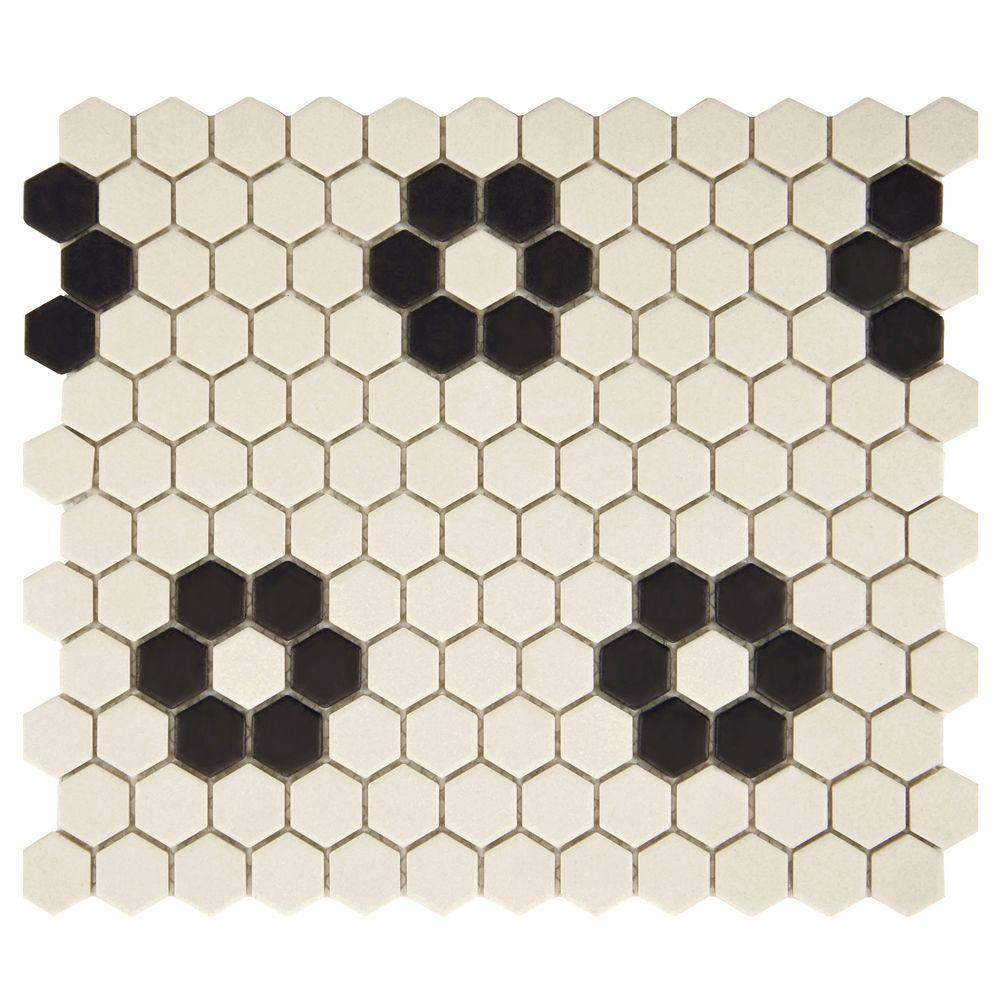 Black and White Hex Logo - Merola Tile Gotham Hex Antique White With Heavy Flower 10 1 4 In. X