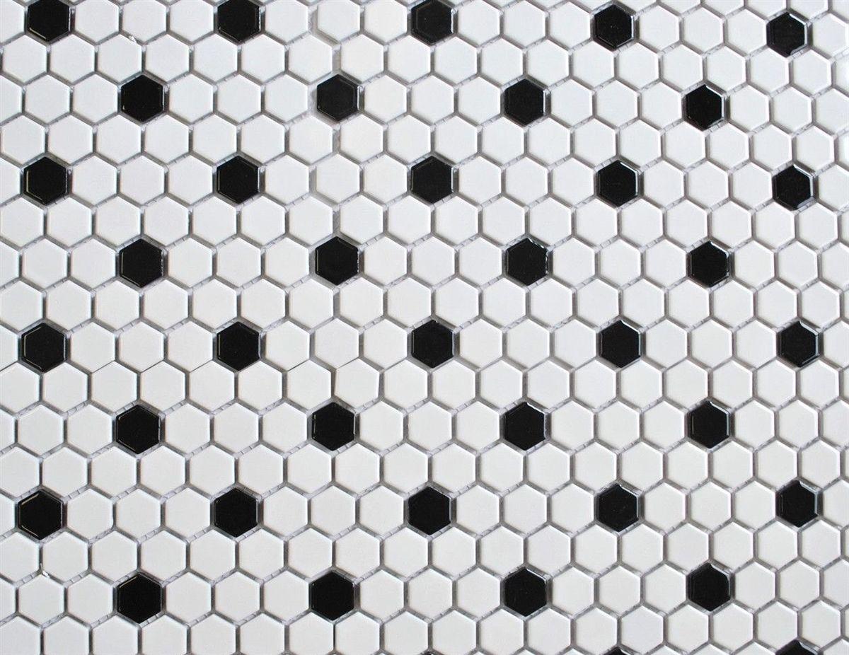 Black and White Hex Logo - White and Black 1 Mix Hexagon Porcelain Mosaic Tile