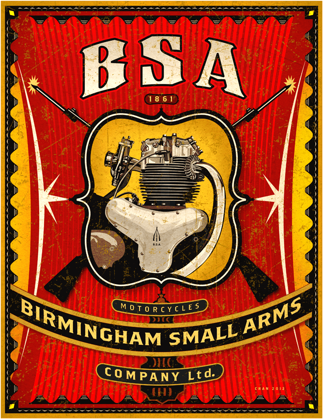 BSA Motorcycle Logo - BSA MOTORCYCLE' VINTAGE SIGN The Shizzle Print Co Hand Made Prints