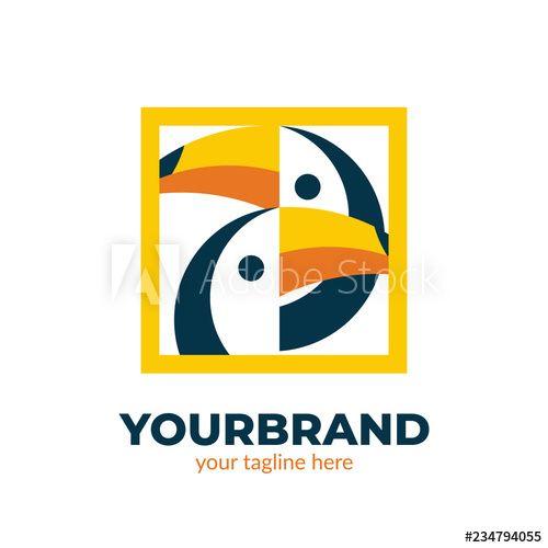 Yellow Bird Logo - Family toucan bird logo icon symbol. Toucan bird in yellow frame
