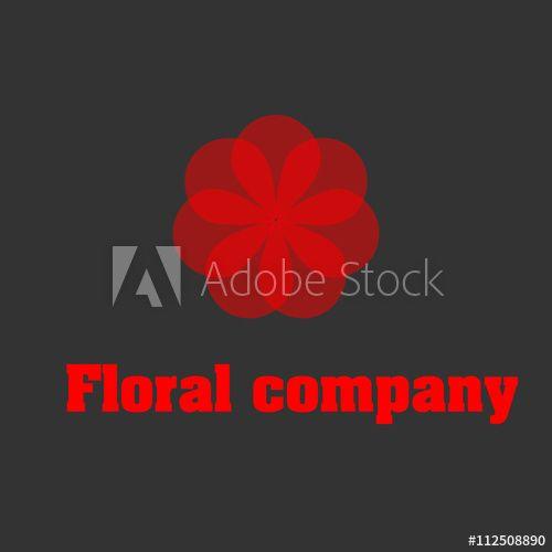 Red Flower Company Logo - Floral company logo Red round flower with seven petals on a dark