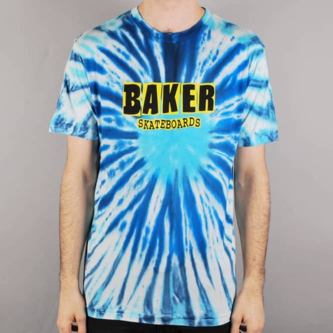 Blue White Yellow Logo - Baker Skateboards Baker Brand Logo Tie Dye Skate T-Shirt - Blue ...