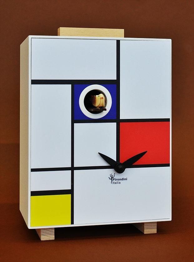 Blue White Yellow Logo - Cucu Mondrian House' Cuckoo Clock (Blue, white, yellow, red, wood ...