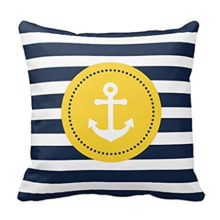 Blue White Yellow Logo - Anchor Throw Pillow Case for Sofa Blue White Yellow Nautical Anchor ...