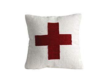 White Square with Red Cross Logo - Amazon.com: Creative Co-op Square Cream Wool Blend Red Cross 20 ...
